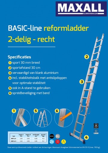 2 delige reformladder basic line met rechte bomen1 5