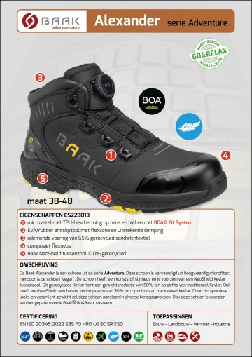 3 baak alexander s3s zwart geel met boa sluiting 38