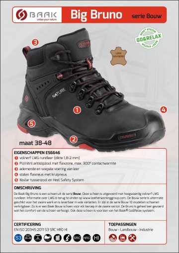 3 baak big bruno s3 zwart leer gevoerd 38 t m 48