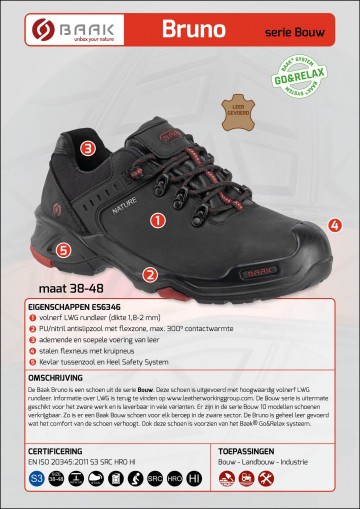 3 baak bruno s3 zwart leer gevoerd 38 t m 48