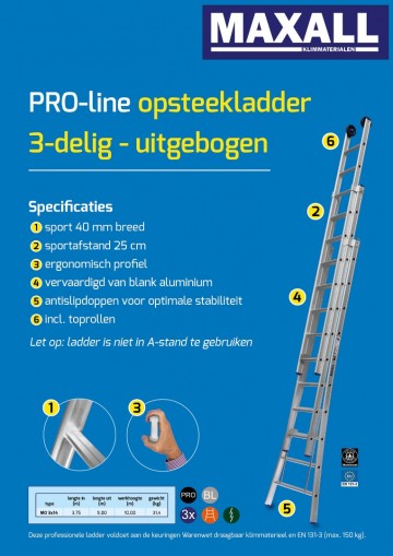 3 delige opsteekladder met uitgebogen bomen 14 spo1 4