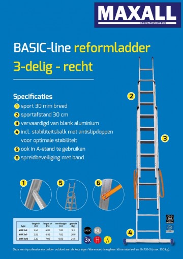 3 delige reformladder basic line met rechte bomen1 6