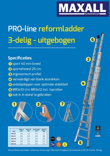 3 delige reformladder met uitgebogen bomen 8 t m 11 7