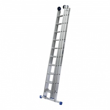 Maxall Opsteek ladder 3x14 recht met stabiliteitsbalk en toprollen ingeschoven