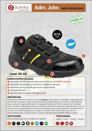 Baak admiraal john s1ps zwart geel met boa sluitin1 2