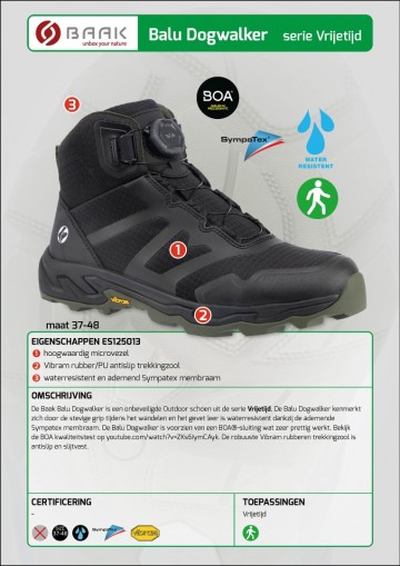 Baak balu dogwalker zwart met boa sluiting 37 t m1 0