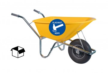 Bouwkruiwagen basic pe 100 l geel met softwiel doo1