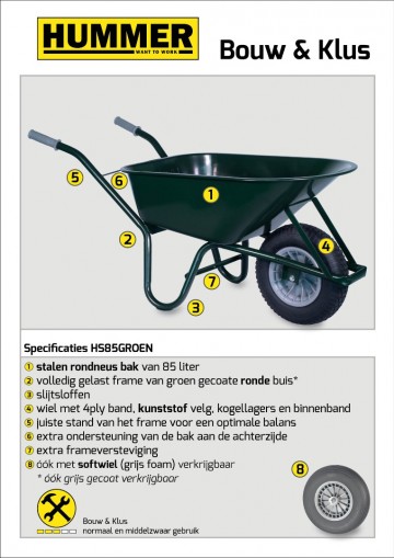 Bouwkruiwagen staal 85 l groen met softwiel1 1