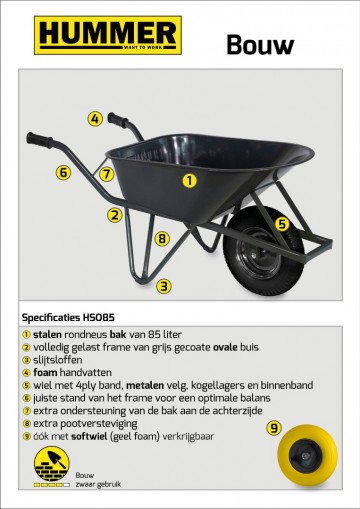 Bouwkruiwagen staal 85 l ovale buis met softwiel1 1