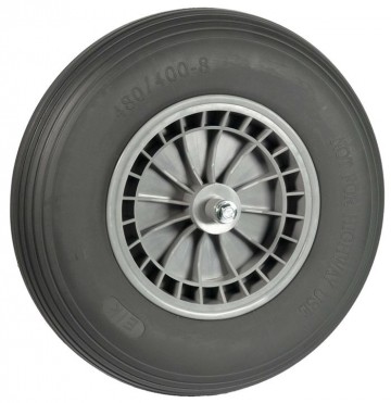 Kruiwagenwiel 400x8 grijs softwiel PVC kogellagers 13 cm as