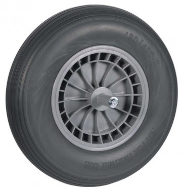 Kruiwagenwiel 400x8 grijs softwiel PVC kogellagers 20 cm as