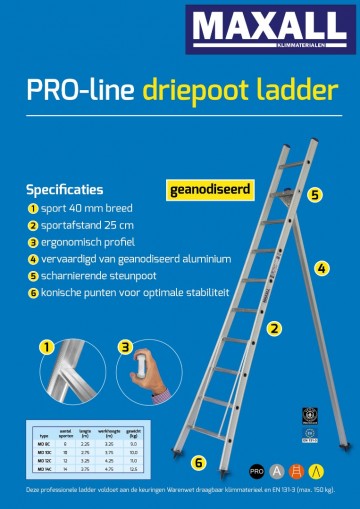 Driepoot plukladder 8 t m 14 sporten geanodiseerd1 4