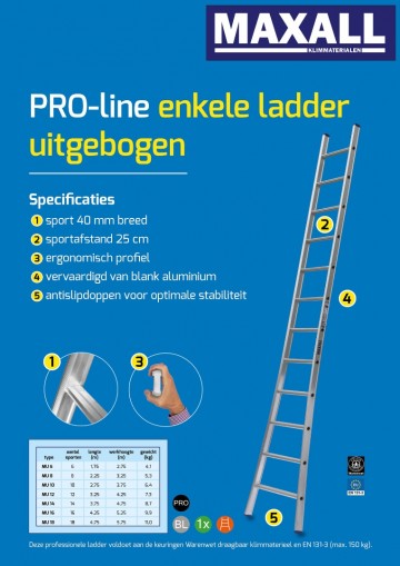 Enkele ladder met uitgebogen bomen 6 t m 18 sporte1 4