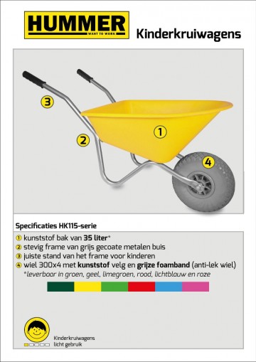Kinderkruiwagen 35 l geel met softwiel1 1