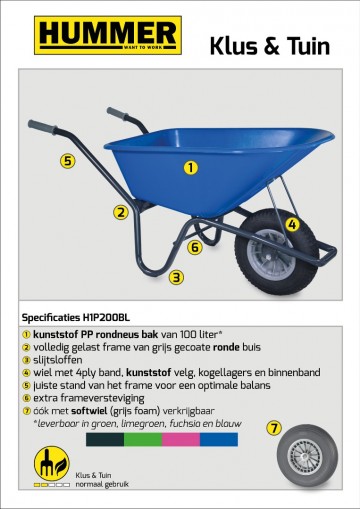 Klus tuinkruiwagen gecoat frame 100 l blauw met so1 1