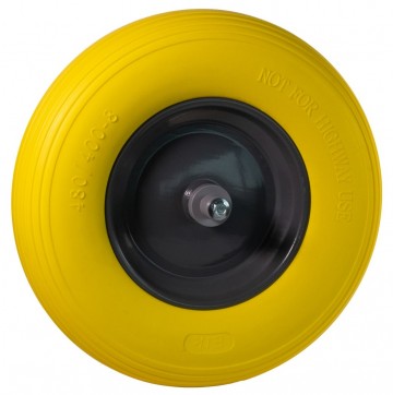 Kruiwagenwiel met gele foamband en metalen velg as1 0