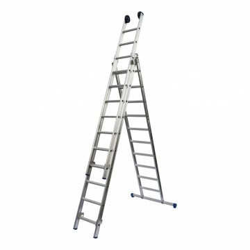 Maxall Reform ladder recht 3 delen 8/9/10/12 treden met stabiliteitsbalk uitgeklapt